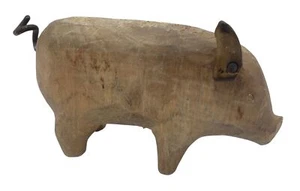 Orecchie in legno intagliato a mano arte popolare cuoio coda metallo vintage fattoria - Foto 1 di 7