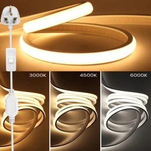 220V Neon LED COB Strip Lights Flexible Tape Rope Lamp Waterproof IP67 UK Plug - Picture 1 of 18