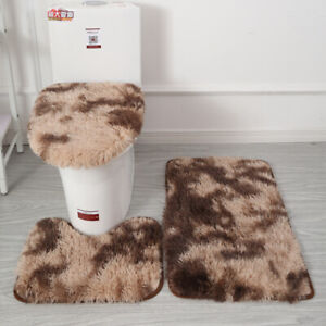 3-Piece Bathroom Bath Mat Contour Rug Set with Toilet Lid Covers~