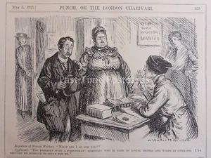 WW1 1915 REGISTRAR OF WOMEN WORKERS - WOMEN WAR WORKERS Punch Cartoon 5th May - Picture 1 of 2