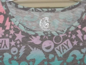 Girls 18 1/2 Top Gray Ombre Emoji NWT Peace Unicorn Sharkbite Hem XXL SO - Picture 1 of 6