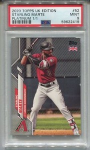 2020 Topps Baseball UK Edition Platinum Parallel #52 Starling Marte #1/1 PSA 9