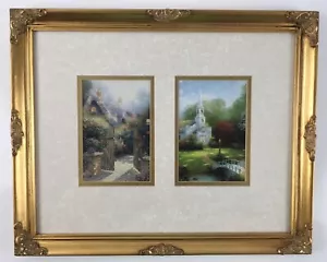2 Thomas Kinkade Original Prints Cottage, Chapel Ornate Gold Frame 16” x 13” - Picture 1 of 8