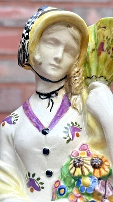 Wiener Kunstker Werkstatte Vienna Johanna Meier-Michel  Lady with Bouquet & Fan - Image 1 of 4