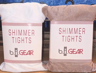 NEW VINTAGE b.i.GEAR Shimmer TIGHTS Nylon PANTYHOSE WHITE & CAMEL Sz.XL 155-175 - Image 1 of 3