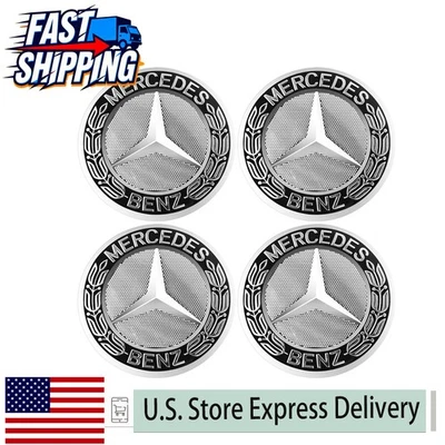 4X Wheel Center Caps Emblem Black Rim Hub Cover Badge Fit For Mercedes-Benz C350 - Image 1 of 4
