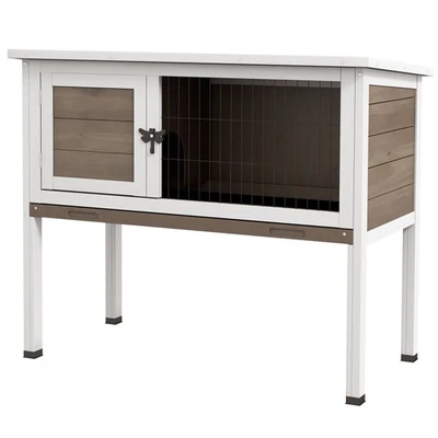 PawHut Wooden Guinea Pig Hutch, Small Animal Cage w/ Tray & Roof, Brown - Image 1 of 4