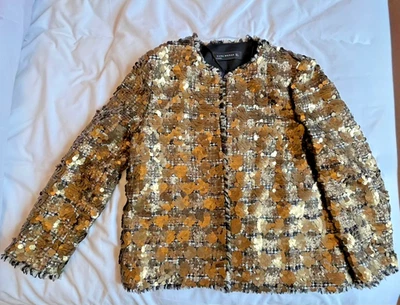 Chaqueta Zara Lentejuelas M/Reino Unido 10-12 Oro Boucle Tweed Foto 1 de 4