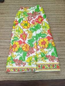 Vtg 60s Quilted FLOWER POWER Maxi Hostess Skirt BRIGHT Yellow Green Size Medium - Picture 1 of 6