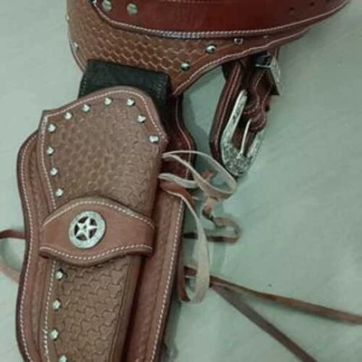 Western Gun Holster Belt Leather Revolver Pistol Tooled .22, .35/357 .44/45 Cal - Image 1 of 4