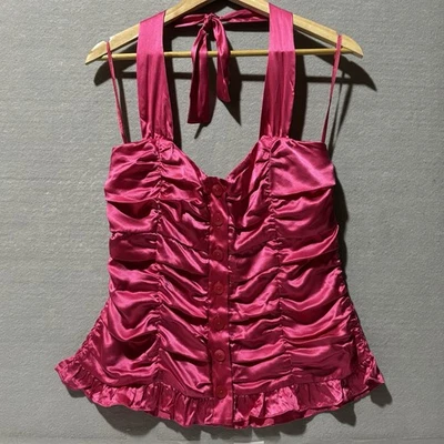 Top INC Para Mujer Talla 12 Rosa Caliente Acanalado 100% Seda Romántico Fecha Tubo Halter Ajuste Foto 1 de 4