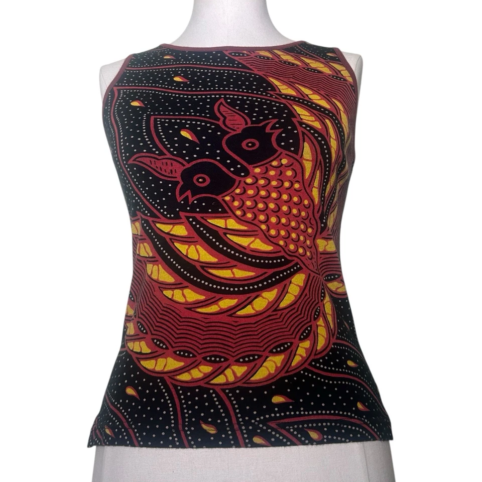 Camiseta sin mangas vintage Custo Barcelona para mujer mediana Y2K pavo real Hula Girl AOP roja Foto 1 de 4