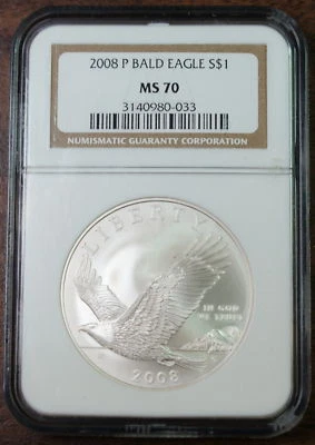2008 United States Bald Eagle Commemorative Silver Dollar Coin NGC MS-70 - Image 1 of 2