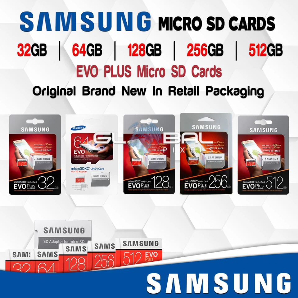SAMSUNG Tarjeta Micro SD EVO PLUS 32gb 64gb 128gb 256gb 512gb Adaptador Lote C10 OEM Foto 1 de 1