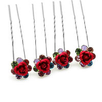 Luxury Bridal Colourful Flowers 4 Hair Pins Accessories Head Decoration HA205A