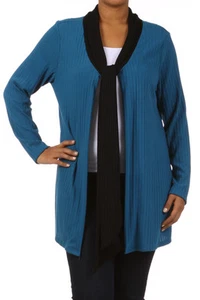 Nuevo Cárdigan Para Mujer Talla Grande Azul Azulado Negro Cuello Tejido Abierto Tallas 1X 2X - Imagen 1 de 1