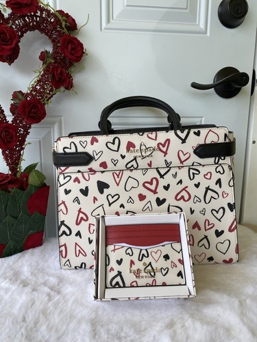 NUOVA BORSA MEDIA KATE SPADE SCRIBBLE HEARTS CON SUPPORTO CARTA DI CREDITO CORRISPONDENTE