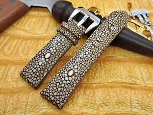 24mm/20mm Polished Stingray Leather Watch Band Bespoke Big Pearl Exotic Leather - Picture 1 of 11