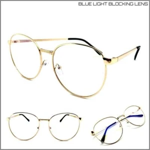 OVERSIZED RETRO Style Blue Light Blocking Computer EYE GLASSES Gold Oval Frame - Picture 1 of 8