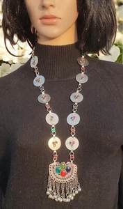 Handcrafted Afghani Kuchi Tribal Banjara Gypsy Two Layer Chain Pendant Necklace - Picture 1 of 3