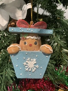 Resin Gingerbread with Blue Pavkage Ornament Design Christmas Holiday Home Decor - Picture 1 of 2