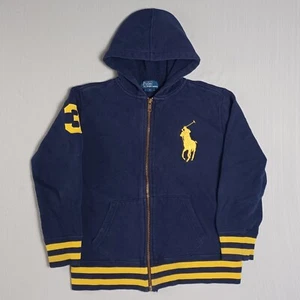 Polo Ralph Lauren Big Pony Hoodie Sweatshirt Boys Size 7 Blue Full-Zip Stripes - Picture 1 of 6