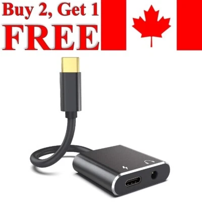 USB Type C to 3.5mm Aux + Type C Adapter Headphone Jack Splitter Audio Charging - Image 1 of 4