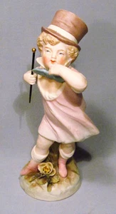 Antique Painted Bisque Edwardian Boy w/ Baton and Top Hat Figurine Statue - Picture 1 of 7