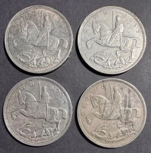 1935 CROWNS x 4 BETTER CONDITION NICE ORIGINAL COINS SILVER 'ROCKING HORSE' TYPE - Bild 1 von 2