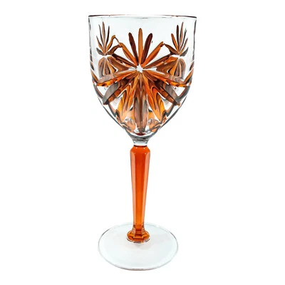 Orange Brown Murano Wine Glass Hand Painted Light Stem Venice Italy 20cm - Image 1 of 3