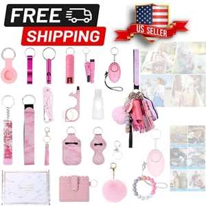 Elegant Personal Safety Keychain Kit: 18 Accessories Including Alarm & Pompom - Picture 1 of 10