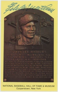 Eddie Mathews Autographed Signed Hall Of Fame Plaque Postcard AMCo COA 28207 - Picture 1 of 2