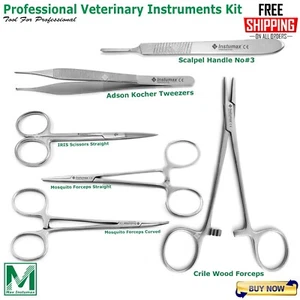 Kit de instrumentos veterinarios profesionales sutura fórceps mosquitos pinzas dentadas - Imagen 1 de 7