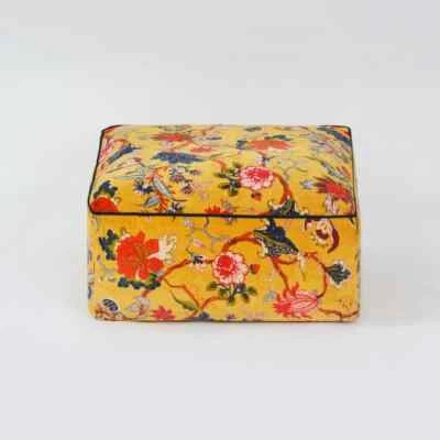 Yellow Floral Printed Velvet Square Ottoman Cover Throw Big Size Ottoman Cover - Image 1 of 2