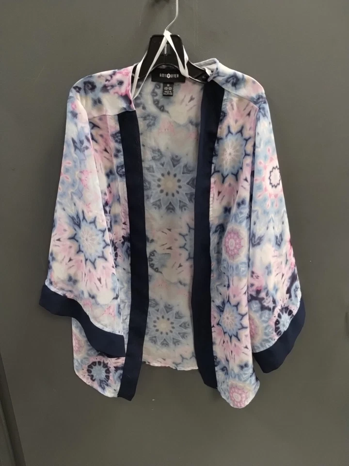 Amy Byer Girls Sheer Dress Jacket Blue And Pink Tie-dye Print Sz 10-12 - Image 1 of 3