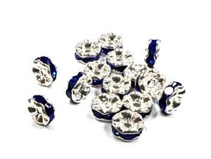15X  Rhinestone "Rondelle" Crystal Loose Round Spacer Metal Beads 5mm BLUE Color
