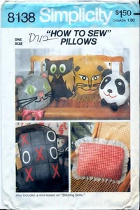 Simplicity Sewing Pattern 8138 How to Sew Pillows Panda Cat Lion Owl Tic-Tac-Toe - Picture 1 of 2