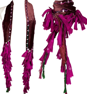 Chan Luu 2 Way Choker Shreds Scarf Boho Long Velvet Fuchsia Fringe Velvet - Image 1 of 4