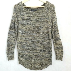 Relativity Sweater Womens Small Gray Metallic Long Scoop Neck Boat Neck Pullover - Picture 1 of 12