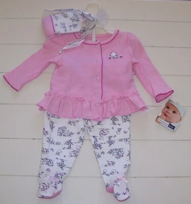 Vitaminas Bebé 3 Piezas Rosa Pato Floral LS Camisa Pantalones con Pies Sombrero Conjunto 3M Foto 1 de 2