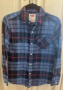 Levis Shirt Boys L (14/16) Blues Plaid Flannel LS Button Up Pocket NWOT - Picture 1 of 7