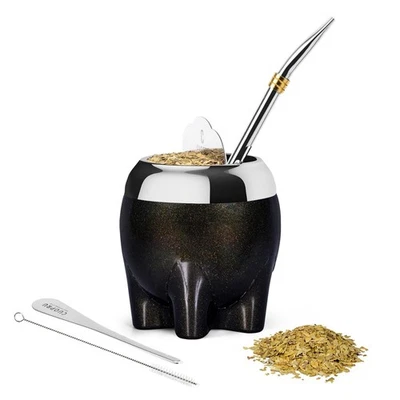 Cuopru 高级 Yerba Mate 杯 5 合 1 套装,包括不锈钢葫芦 (Gl... — 第 1/4 张图片
