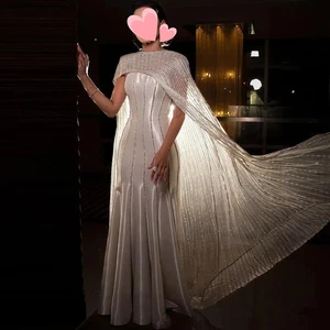 Evening Gowns for Dubai Woman Watteau Cape Beading Formal Occasion Mermaid  - Picture 1 of 10