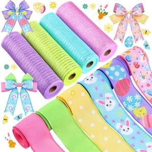 10 Rolls Easter Ribbon 6 Rolls 2.5" x 5 Yards Bunny Egg Wired Edge Ribbon 4 R... - Picture 1 of 6