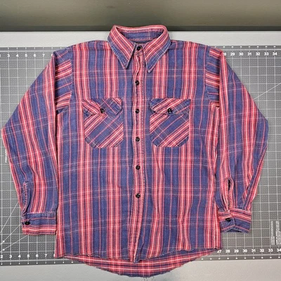 Vintage Dee Cee Flannel Shirt Medium 70s Plaid Blue Red Heavy Workwear Grunge - Image 1 of 4