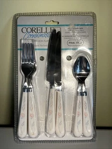 Vintage Corelle Regent Sheffield 12 Piece Flatware NOS "Pink Trio" gray floral - Picture 1 of 6