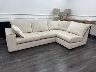 DFS Cream Velvet Corner Sofa Right Hand Facing Arm - Image 1 of 4