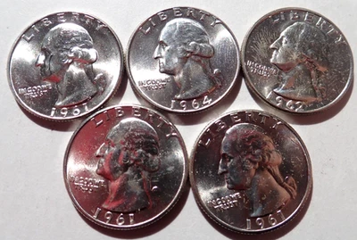 Lot of (5) SILVER Washington Quarters: 1961, 1962-D & 1964 - All Uncirculated - Image 1 of 4