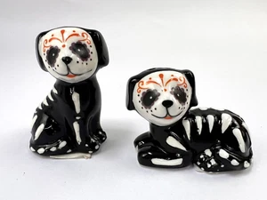 Day of the Dead Dog Skeletons Salt and Pepper Shaker Set with Stoppers - Picture 1 of 7