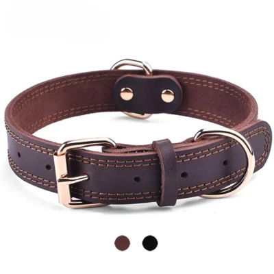 Quality Genuine Leather Dog Collar Durable Vintage Rustproof D-Ring Pet Collar - Image 1 of 4